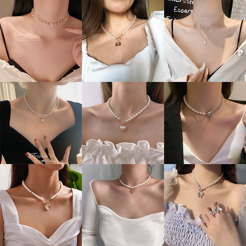 Vòng cổ nhiều lớp đính ngọc trai giả thời trang cho nữ