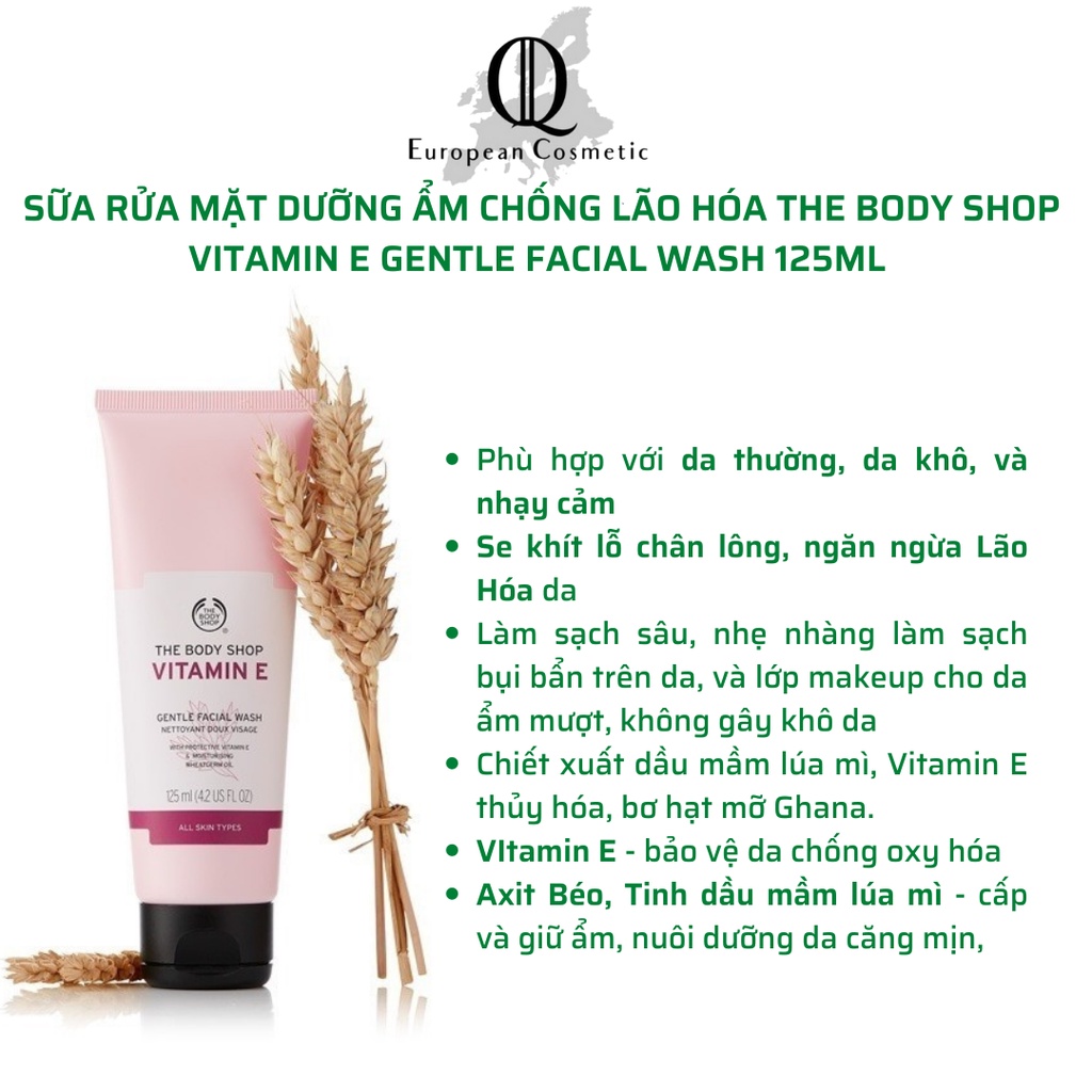 Sữa rửa mặt dưỡng ẩm the body shop Vitamin e gentle facial wash 125ml