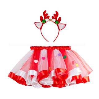 Set chân váy xòe kèm băng đô phong cách giáng sinh xinh xắn cho bé gái NNJXD