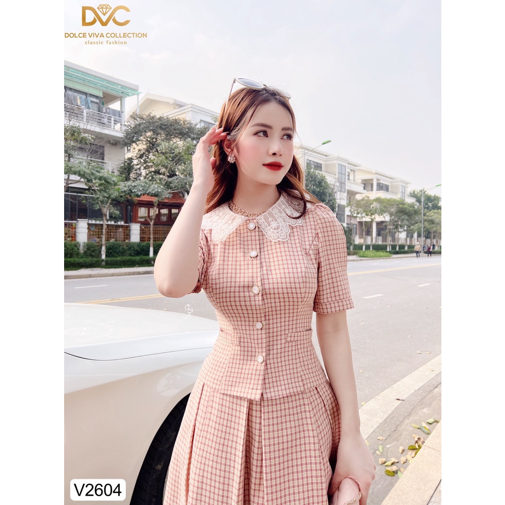 Set áo kẻ cổ ren trắng S2604 - DOLCE VIVA COLLECTION