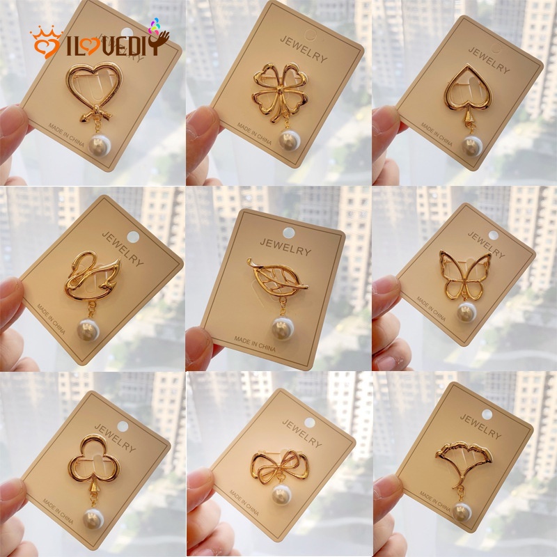 Ghim cài áo hình học bằng kim loại đính ngọc trai sáng tạo phong cách Hàn Quốc cho nam và nữ