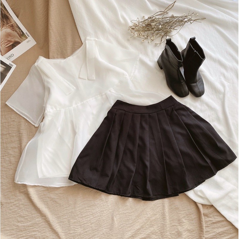 Set bộ áo babydoll short đen tay phồng nơ 🌻 | BigBuy360 - bigbuy360.vn