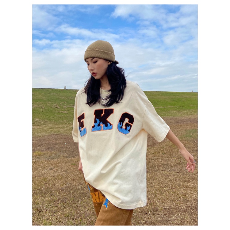 Áo Thun Nữ Ngắn Tay Thêu Chữ Phong Cách Hàn Quốc