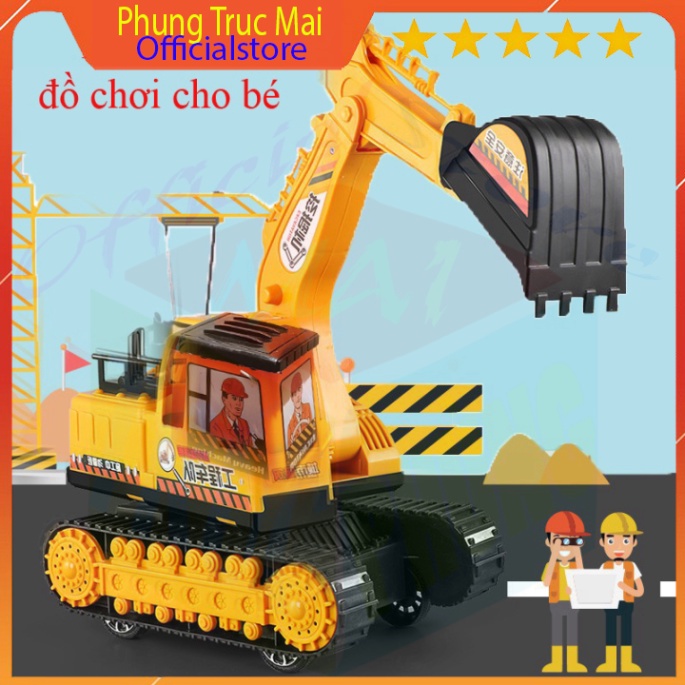 Đồ chơi trẻ em xe máy xúc xoay 360 có tay điều khiển khớp múc, chạy bánh đà cho bé