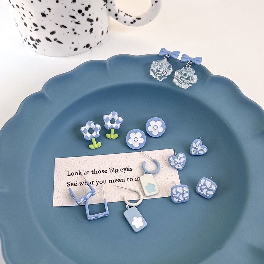 Khuyên Tai Hình Học Hoa Màu Xanh Dương Phong Cách Hàn Quốc Thời Trang Cho Nữ