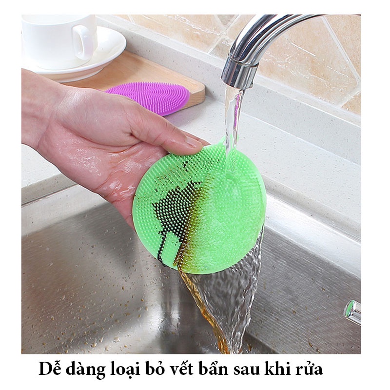 Miếng Rửa Chén Silicon Đa Năng Tiện Dụng - Miếng Rửa Bát, Củ Quả, Cọ Nồi - Có Móc Treo - MRB01 - Gia Dụng Tý Tẹo
