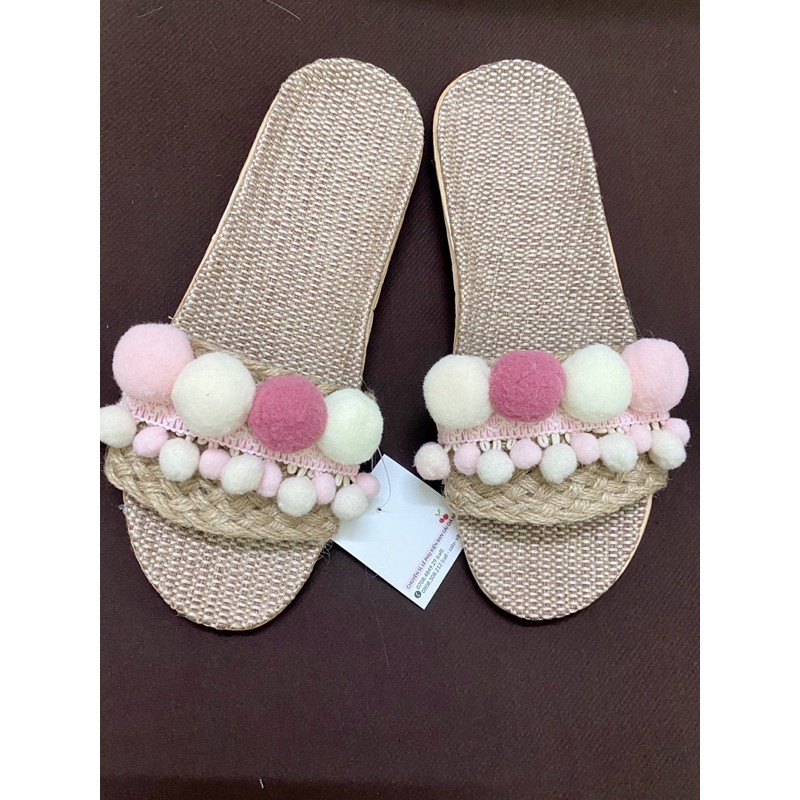 Dép cói đi biển tone hồng - xanh mint pastel ngọt ngào