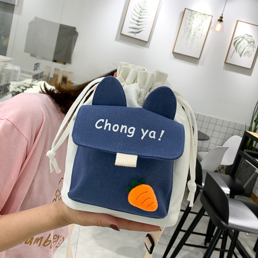 Túi Đeo Chéo Vải Canvas Miệng Rút Chongya Siêu Dễ Thương Phong Cách Thời Trang
