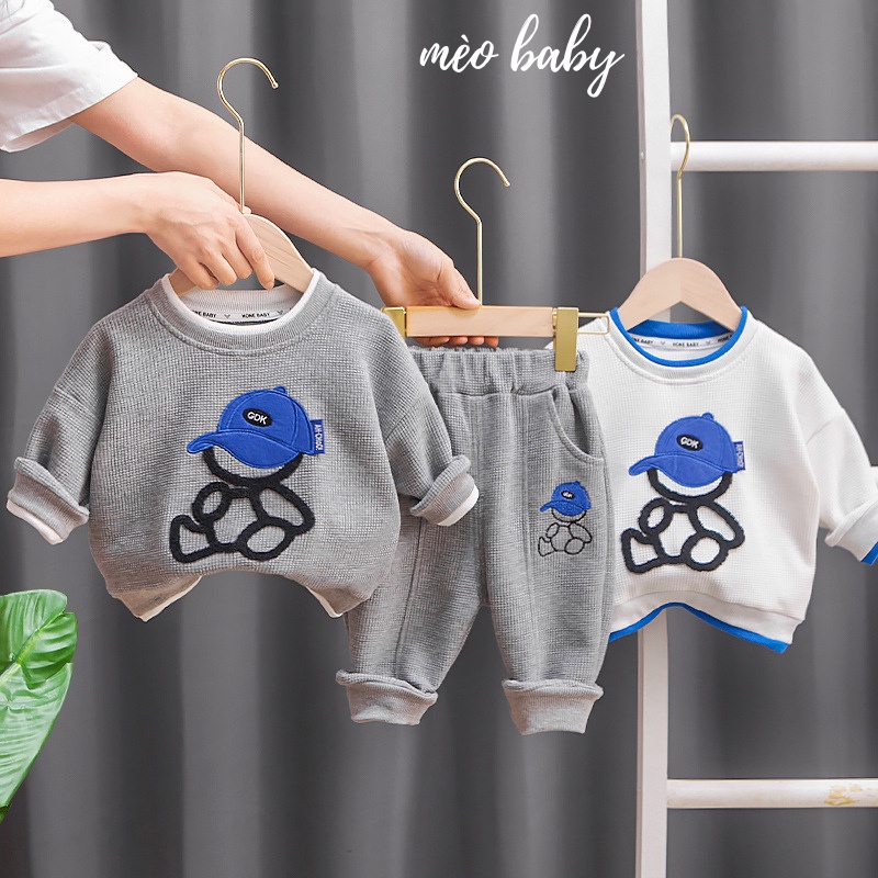 Quần áo thu đông cho bé,Bộ nỉ cho bé trai,co giãn tốt,hoạ tiết thêu nổi cho bé 1-5 tuổi (10 - 20kg)