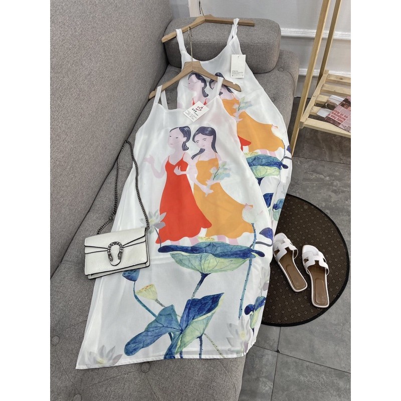 Đầm maxi, váy 2 dây cổ yếm hoạ tiết cô gái áo dài siêu xinh( Có ảnh và video thật) | BigBuy360 - bigbuy360.vn