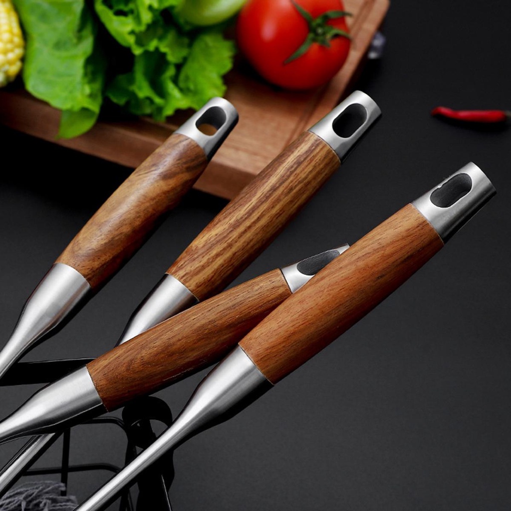 IVORY Bộ 7 Dụng Cụ Nấu Ăn Bằng Thép Không Gỉ Cán Gỗ Cách Nhiệt