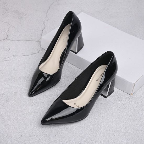 [VNXK] Giày Cao Gót Nữ Mũi Nhọn Công Sở Đế Vuông Cao 5CM