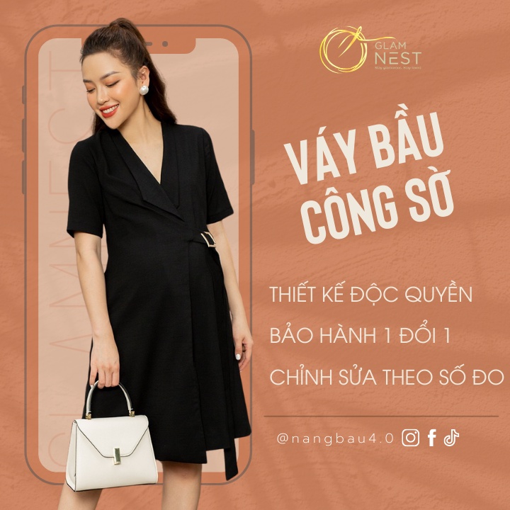 Váy Bầu Thiết Kế Đầm Bầu Công Sở Đẹp Thời Trang Đũi Cao Cấp GLAM NEST VN006
