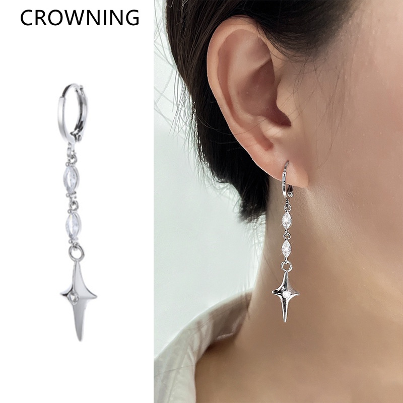 Bông Tai Dáng Dài Hình Chữ Thập/ Ngôi Sao Bốn Cánh Đính Đá Zircon Thời Trang Cho Nữ F524