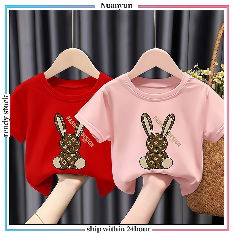 Áo thun trẻ em💖Áo cotton mát mịn họa tiết hoạt hình Thỏ Gu Xì xinh xắn dễ thương cho bé trai và bé gái, Hình in sắc nét