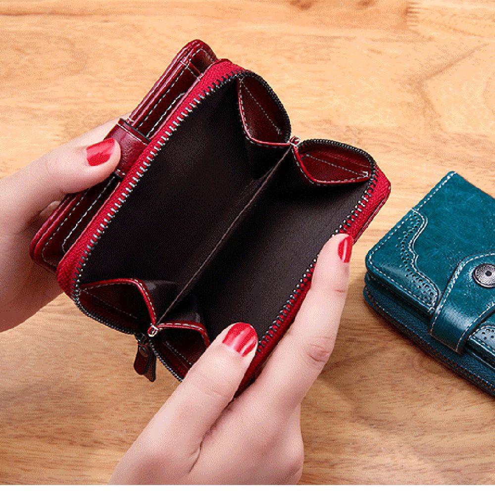 Ví Da Sáp Dầu Khóa Kéo Đa Chức Năng Heceh