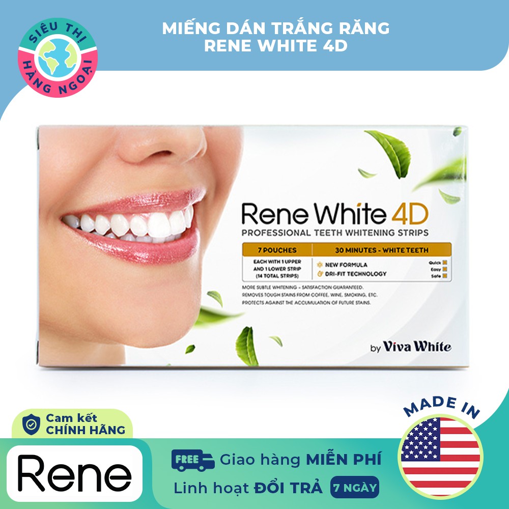 Miếng Dán Trắng Răng Rene White 4D - USA Tặng kèm Kem đánh răng Crest 3D White Arctic Fresh 135ml