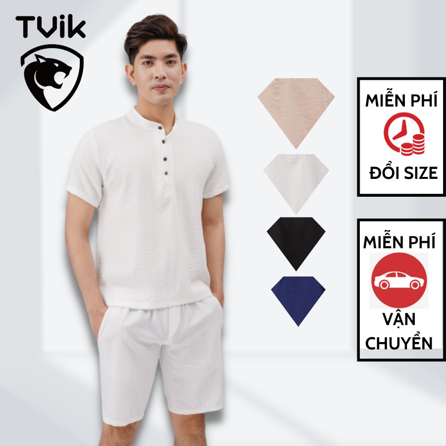 Bộ quần áo đũi cộc nam Tvik, Romhear chính hãng chất đũi thái mặc nhẹ thoáng mát - 3BĐCR | BigBuy360 - bigbuy360.vn