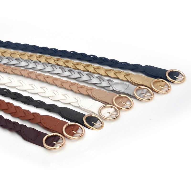 Thắt Lưng Bện Dây Khóa Tròn 8 Màu Thời Trang Thường Ngày Cho Nữ