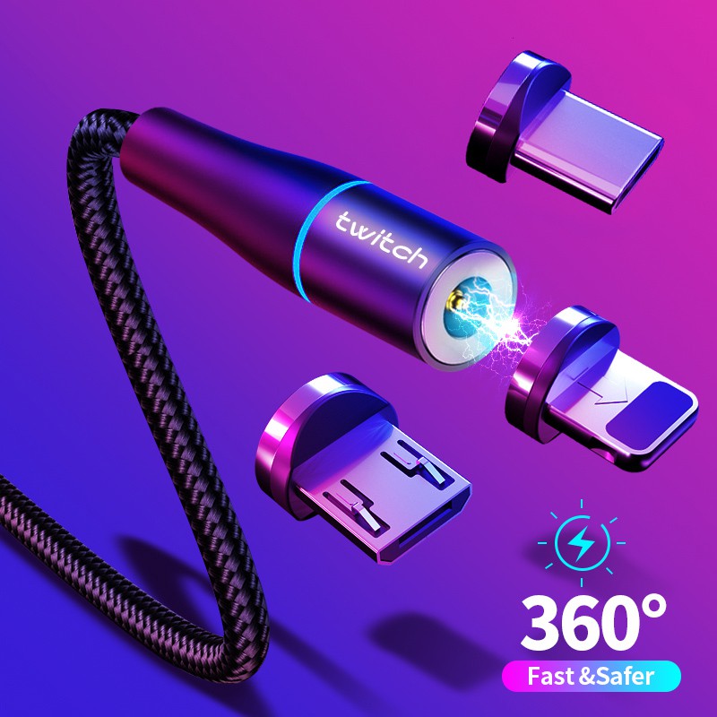 Cáp Sạc Điện Thoại Twitch Từ Tính Có Đèn Led Báo Hiệu 2.4A