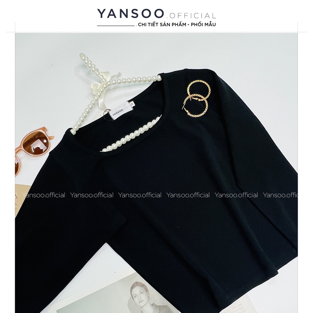 Áo cổ vuông Yansoo kiểu dài tay vải giữ nhiệt ôm body croptop nữ cotton dày dặn co giãn tốt A35