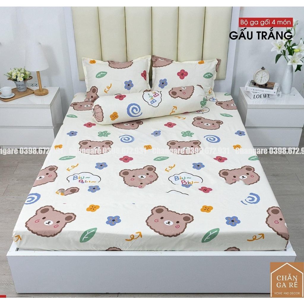 (4 món)Bộ ga gối ga trải giường bộ drap giường+2 vỏ gối nằm+1 vỏ ôm Cotton Poly size m6/m8 nhiều mẫu lựa chọn