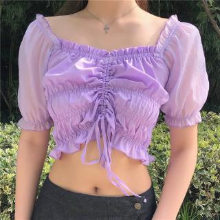 Áo Croptop Tay Phồng Thiết Kế Trễ Vai Quyến Rũ