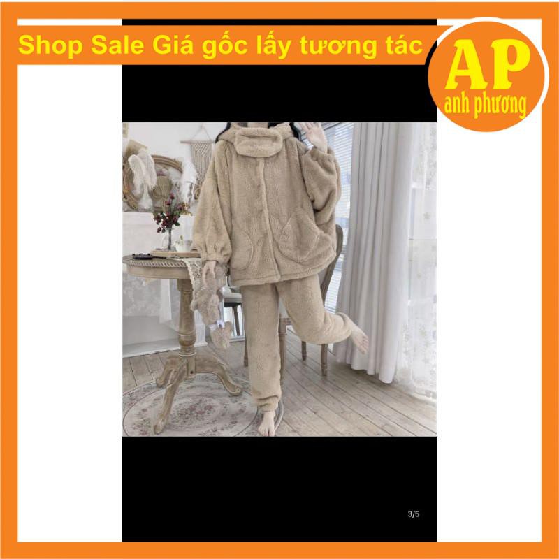 bộ lông gấu túi đen có ảnh thật sp❤️chất lông mềm mịn🌸Đồ ngủ mùa đông lông cừu❤️lót lông❤️form thụng nam nữ❤️mặc đôi | BigBuy360 - bigbuy360.vn