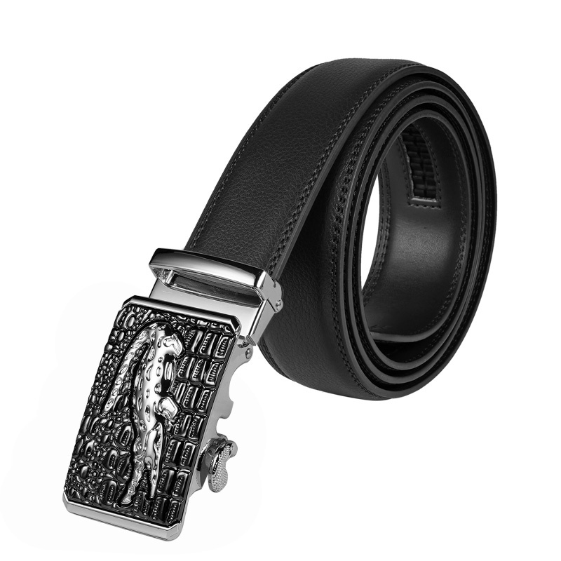 Thắt Lưng Da Cá Sấu 3.5cm Màu Đen Khóa Tự Động Thời Trang Cho Nam