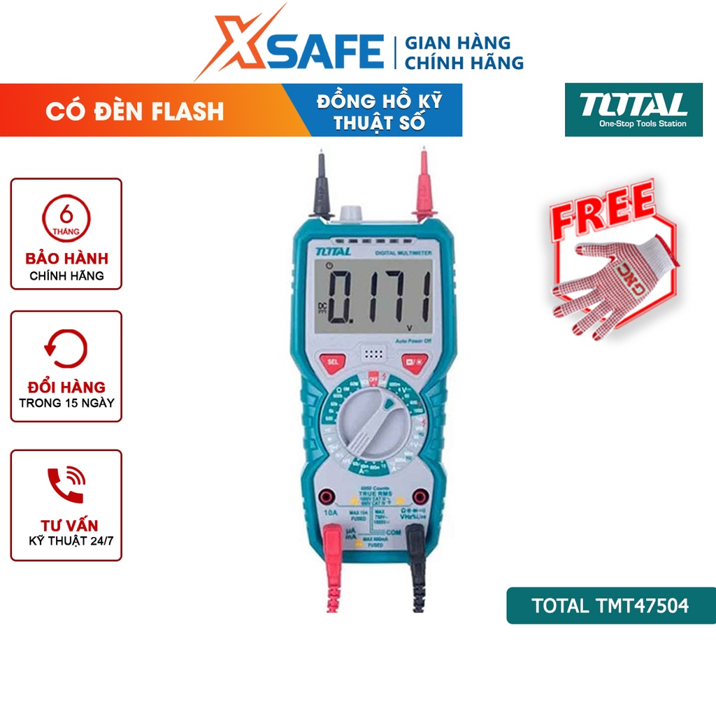 Đồng hồ vạn năng kỹ thuật số TOTAL TMT47504 đồng hồ đo đa năng Điện áp DC 600mV 6V 60V 600V 1000V ± (0,5% +3)