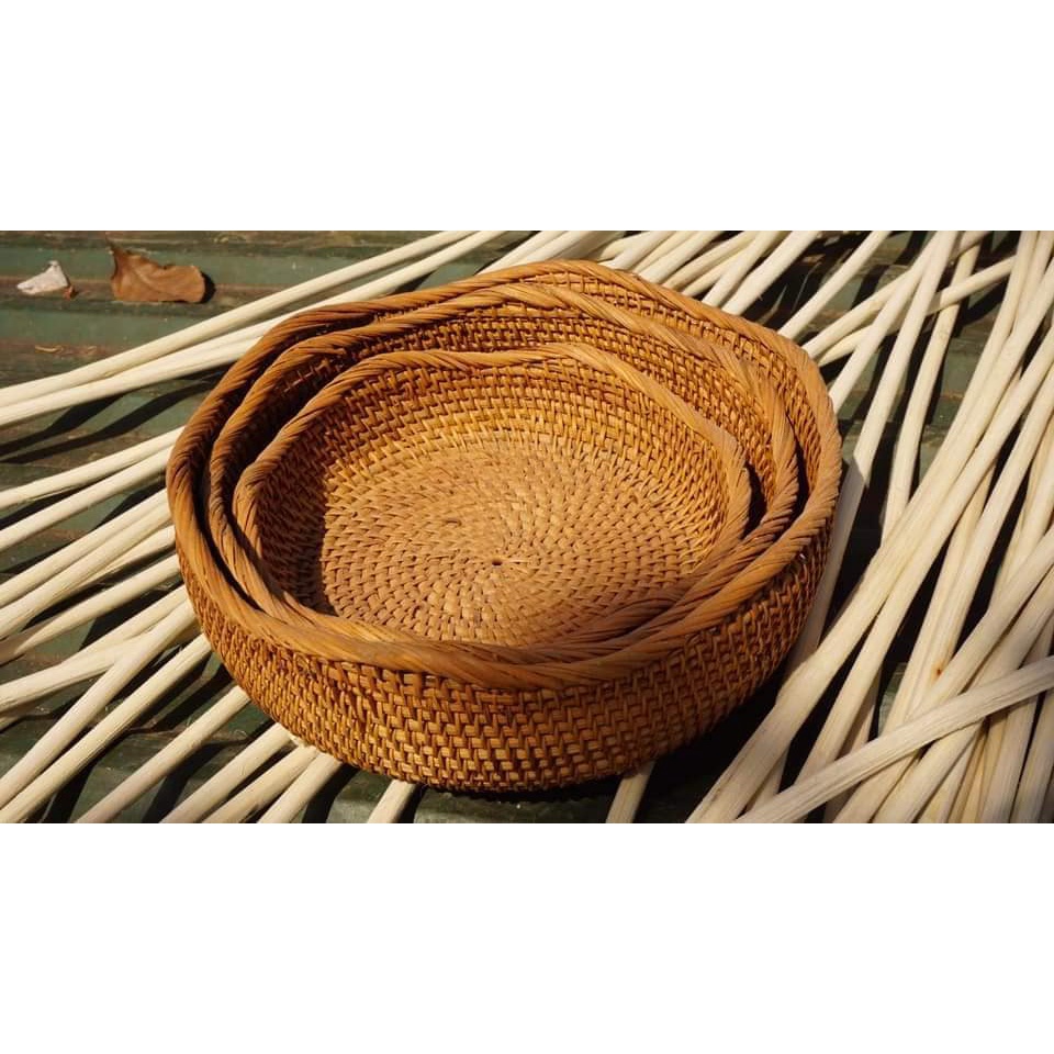 Rổ mây tròn lượn sóng đựng hoa quả, rau củ
