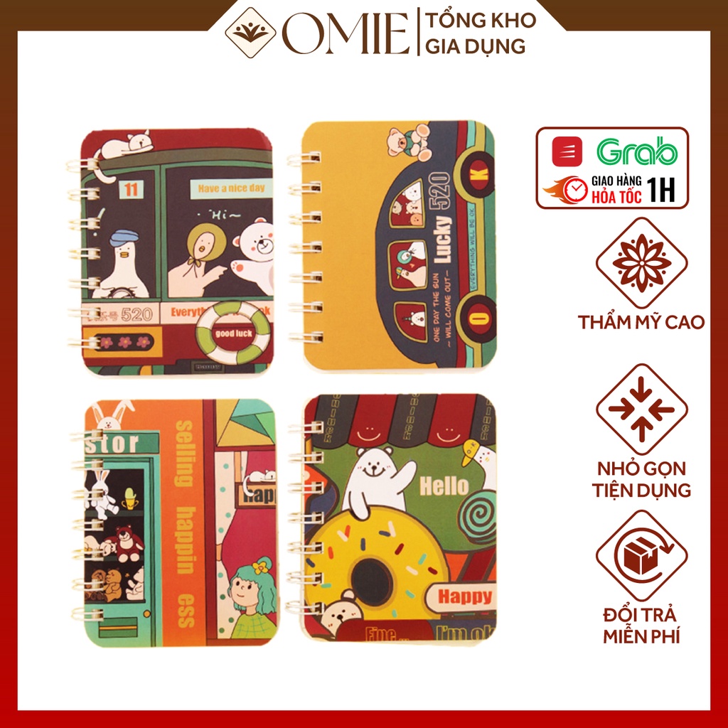 Sổ tay ghi chép OMIE sổ mini ghi chép kế hoạch, công thức, từ vựng gáy lò xo họa tiết cute bỏ túi tiện lợi