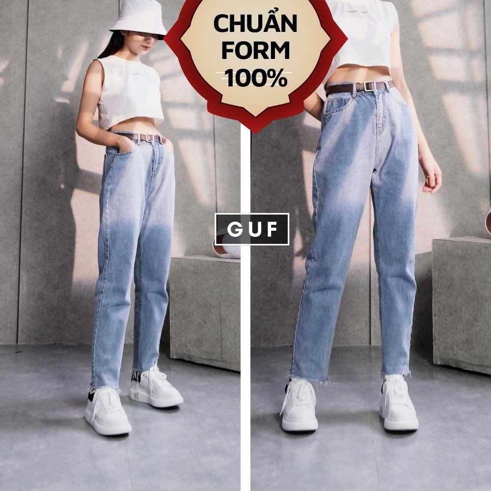 Quần Jean Nữ Dáng Baggy Thương Hiệu GUF Cạp Cao Có Chỉnh Eo GUF