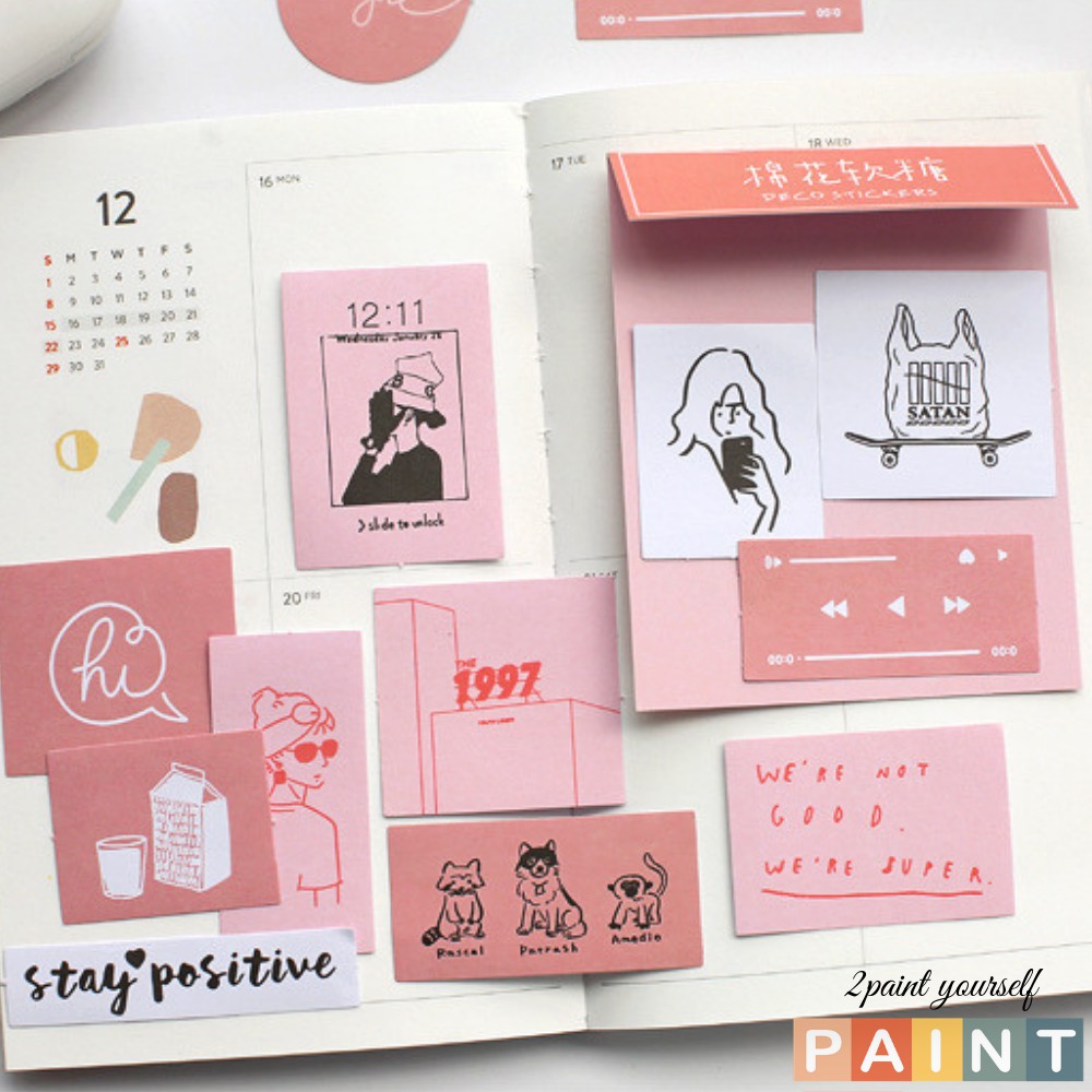 Bộ 60 sticker trang trí, hình dán giấy decal decor sổ tay, nhật kí, ốp điện thoại, laptop