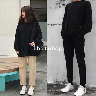 Áo sweater trơn đen unisex 1hitshop