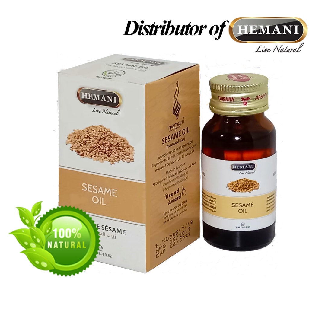 Dầu mè nguyên chất Hemani Sesame Oil 30 ml giúp dưỡng ẩm cho da, môi và tóc