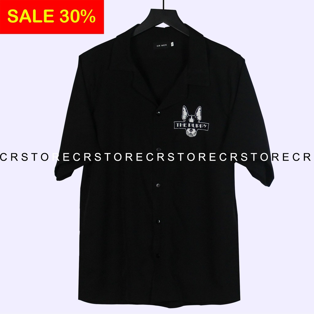 Áo sơ mi tay ngắn Cổ DANTON - VEST đen PUPPY . Sơ mi tay lỡ unisex nam nữ trơn vải lụa mềm SMNT629 | BigBuy360 - bigbuy360.vn
