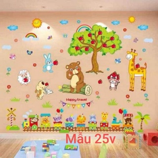 Decal dán tường cho bé combo 2 mẫu thú cây táo và đoàn tàu cho bé