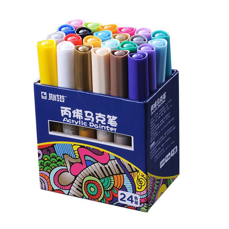 Bộ Bút sơn Acrylic STA Painter 12/24 màu, vẽ trên nhiều chất liệu (vải, kính, giấy...)