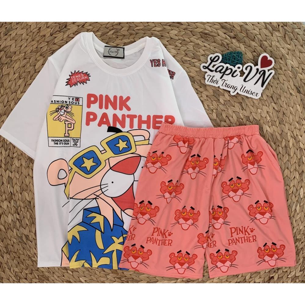 Set Đồ Bộ In Hình Chú Báo Hồng- the pink panther cartoon 3D Cute DB45-Lapi VN Áo+ Quần Đùi Vải Thun Cotton Thoáng Mát