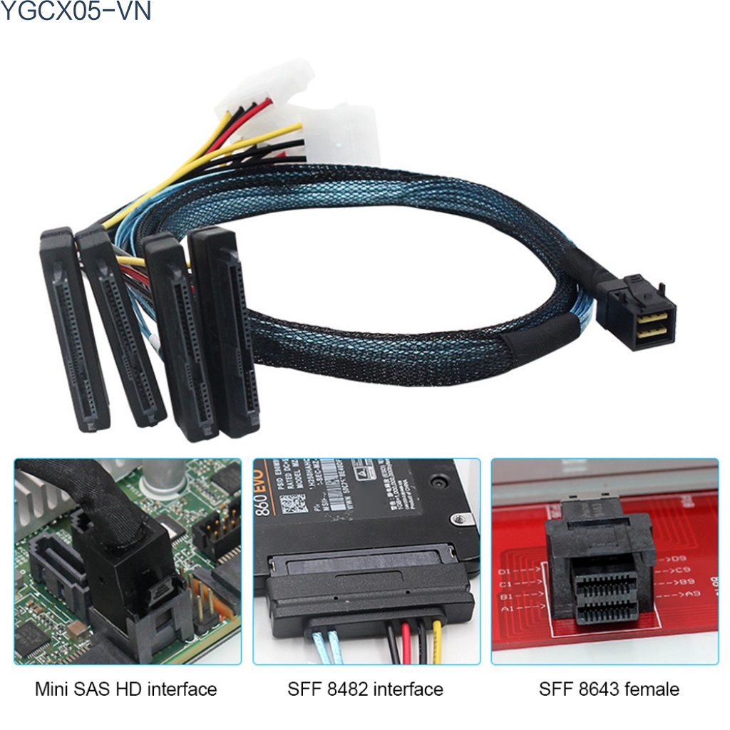 Cáp Chuyển Đổi Dữ Liệu Sas Sff-8643 Sang 4 Sff-8482 29pin + 4pin Cho Máy Tính Để Bàn