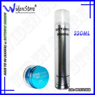 Combo sáp vuốt tóc Kanfa (Hair to 90) hộp xanh dương và gôm xịt tóc Butterfly Shadow 320ml