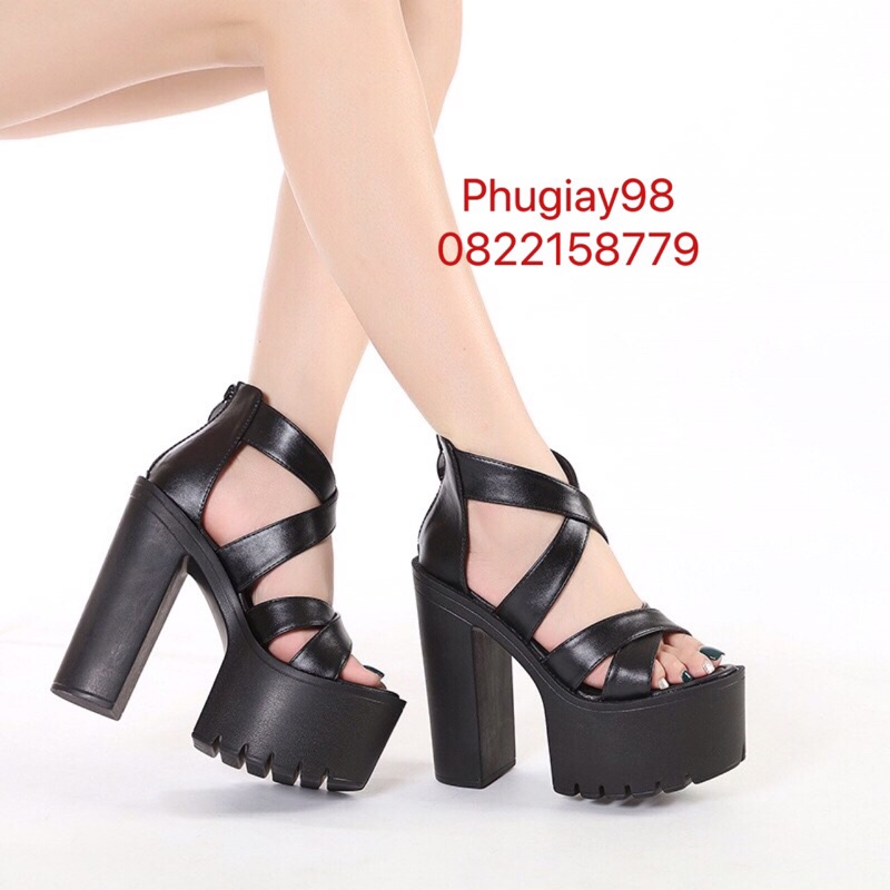 Giầy gót vuông nữ cao 15cm màu đen siêu nhẹ và êm hàng nhập cao cấp (Hàng ORDER)