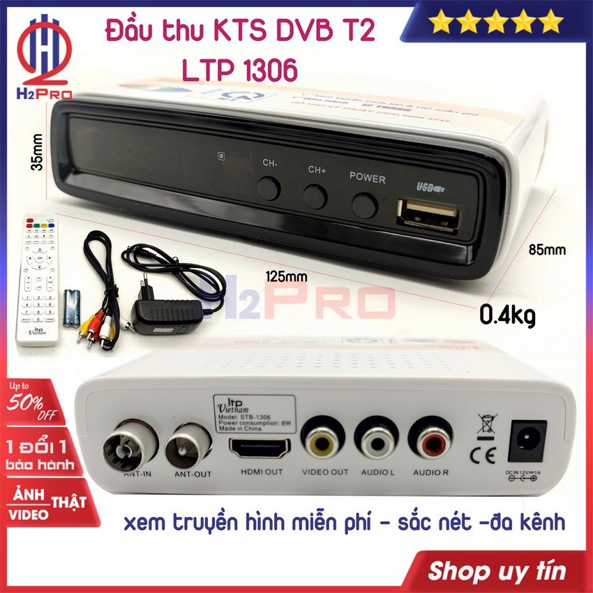 Đầu thu kỹ thuật số DVB T2 LTP 1306 H2pro hàng hãng-xem truyền hình miễn phí-sắc nét-đa kênh-cao cấp (tặng pin 10k)