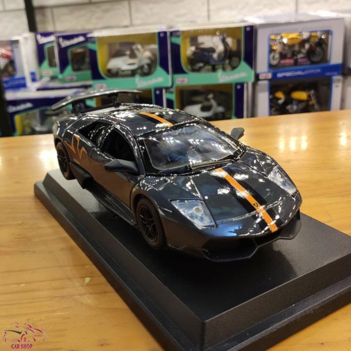 Mô hình ô tô siêu xe Lamborgini Murcielago LP670-4 SV tỉ lệ 1/24 hãng Burago màu xám đen