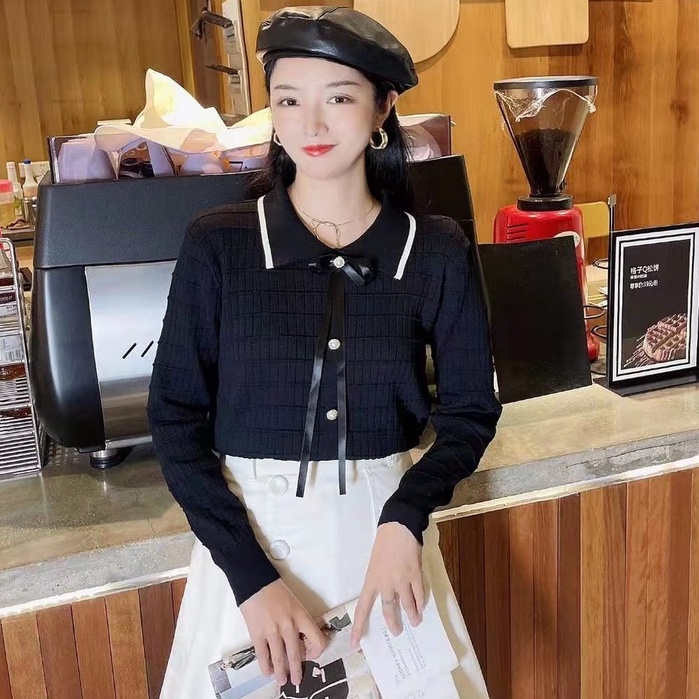 Áo len dập ô dài tay hàng Quảng Châu thời trang nữ - GUEM Clothes