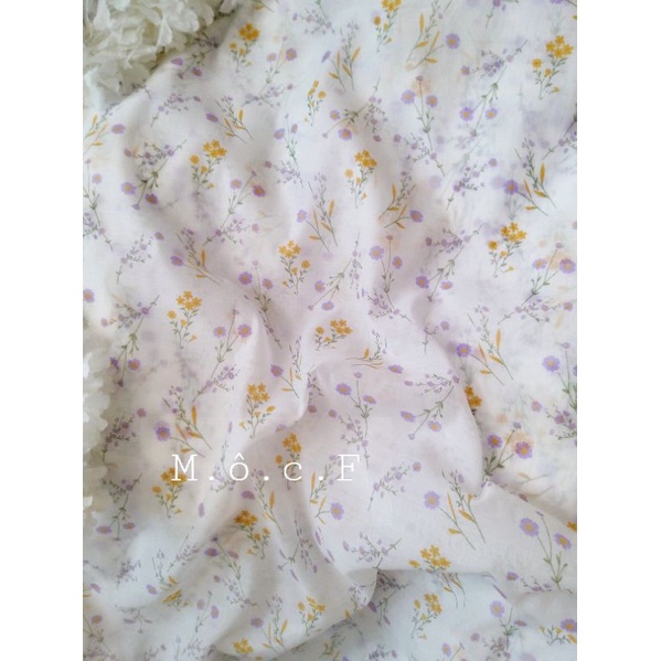 Tơ sống hoa nhí nền trắng vintage