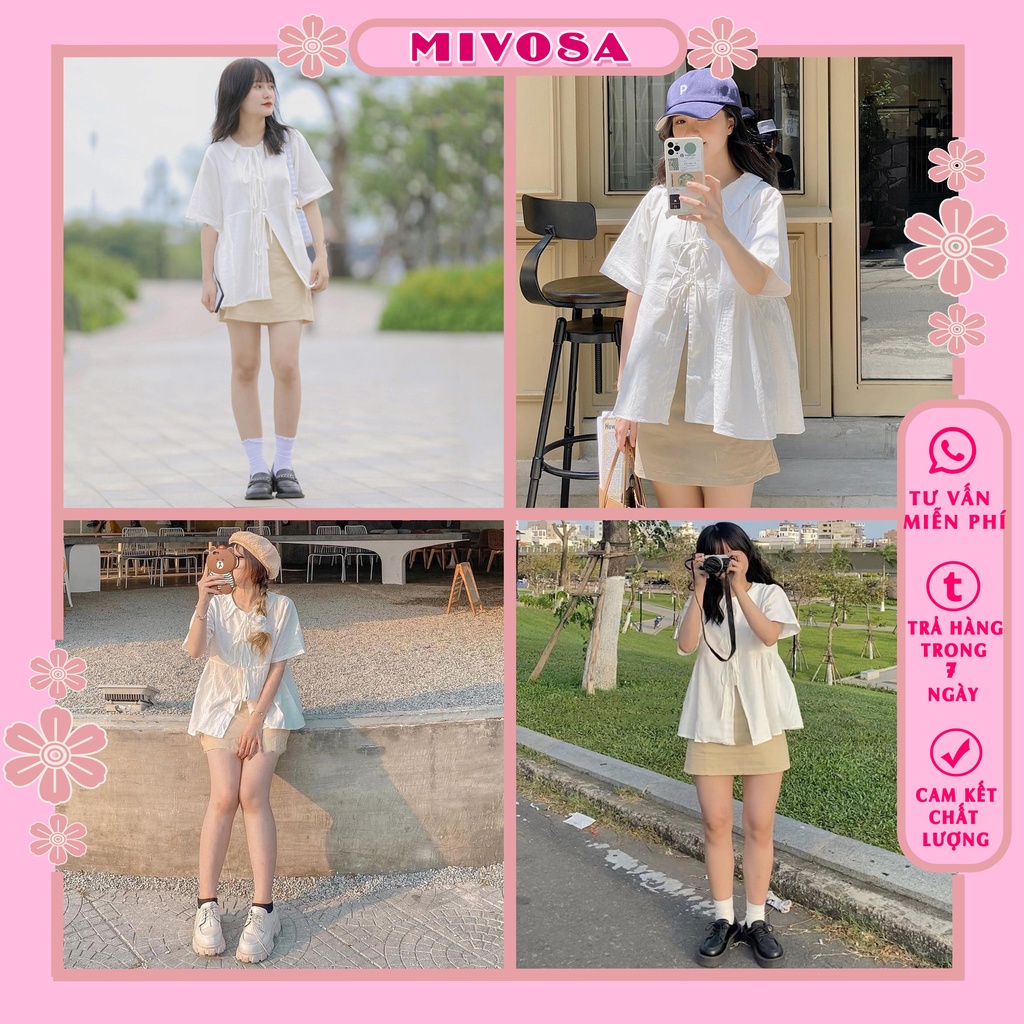 Set áo sơ mi babydoll nơ cổ chân váy chữ a ngắn 2 lớp ulzzang đồ bộ nữ MIVOSA 0101