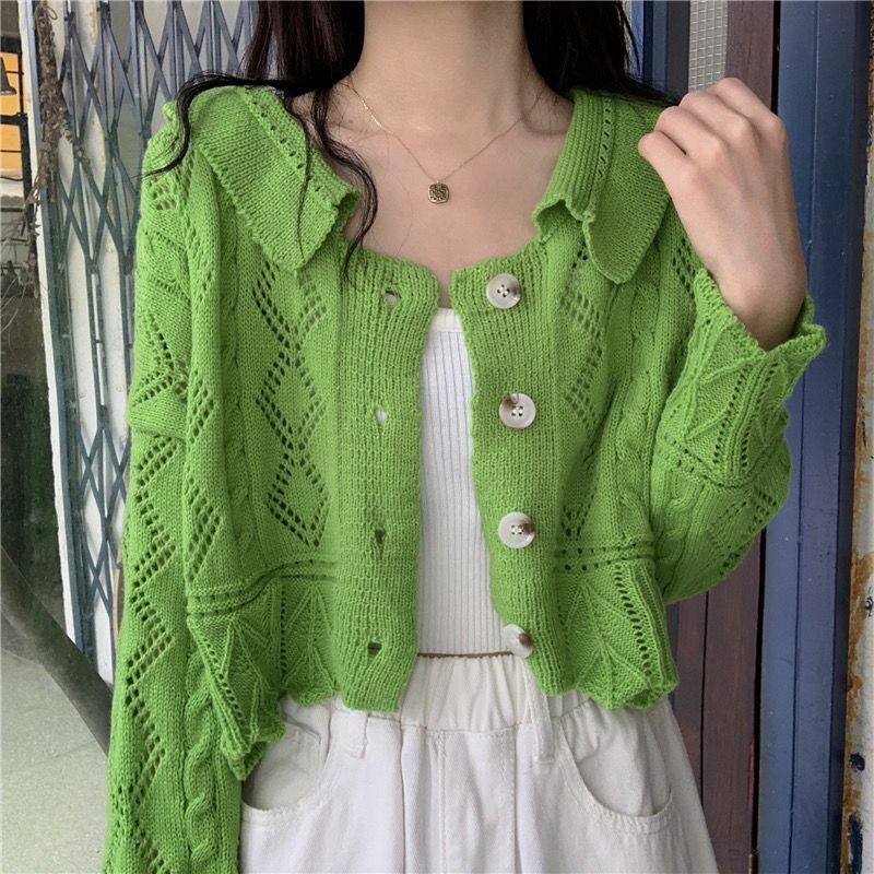 Áo Khoác Cardigan Thun Len Tay Dài Rằn Ri Ulzzang Thời Trang