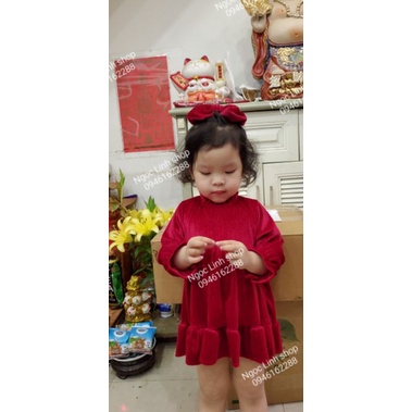 Váy tuyết đỏ kèm nơ cho bé gái